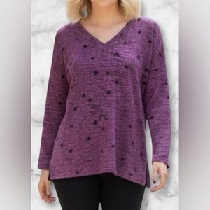 Philisophy Berry Pink Black Hearts V-Neck Soft Pullover Top Sweater Size M